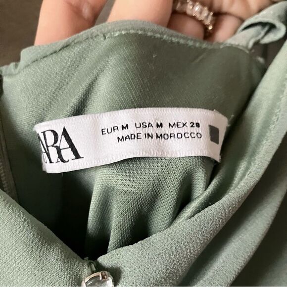Zara Green Cottagecore Preppy Feminine Flowy Ruffled Fitted Summer Mini Dress M - Picture 13 of 13